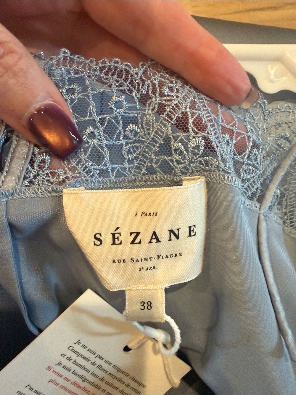 Sezane Nassima Lace-Trim Slip Dress in Light Blue NWT - Picture 9 of 9
